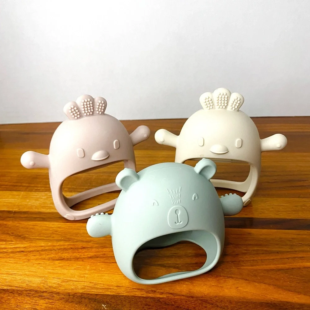 Bundle 3 Silicone Teething Mittens 1 Baby Lulyboo Bear and 2 ChooKaChoo Chickens